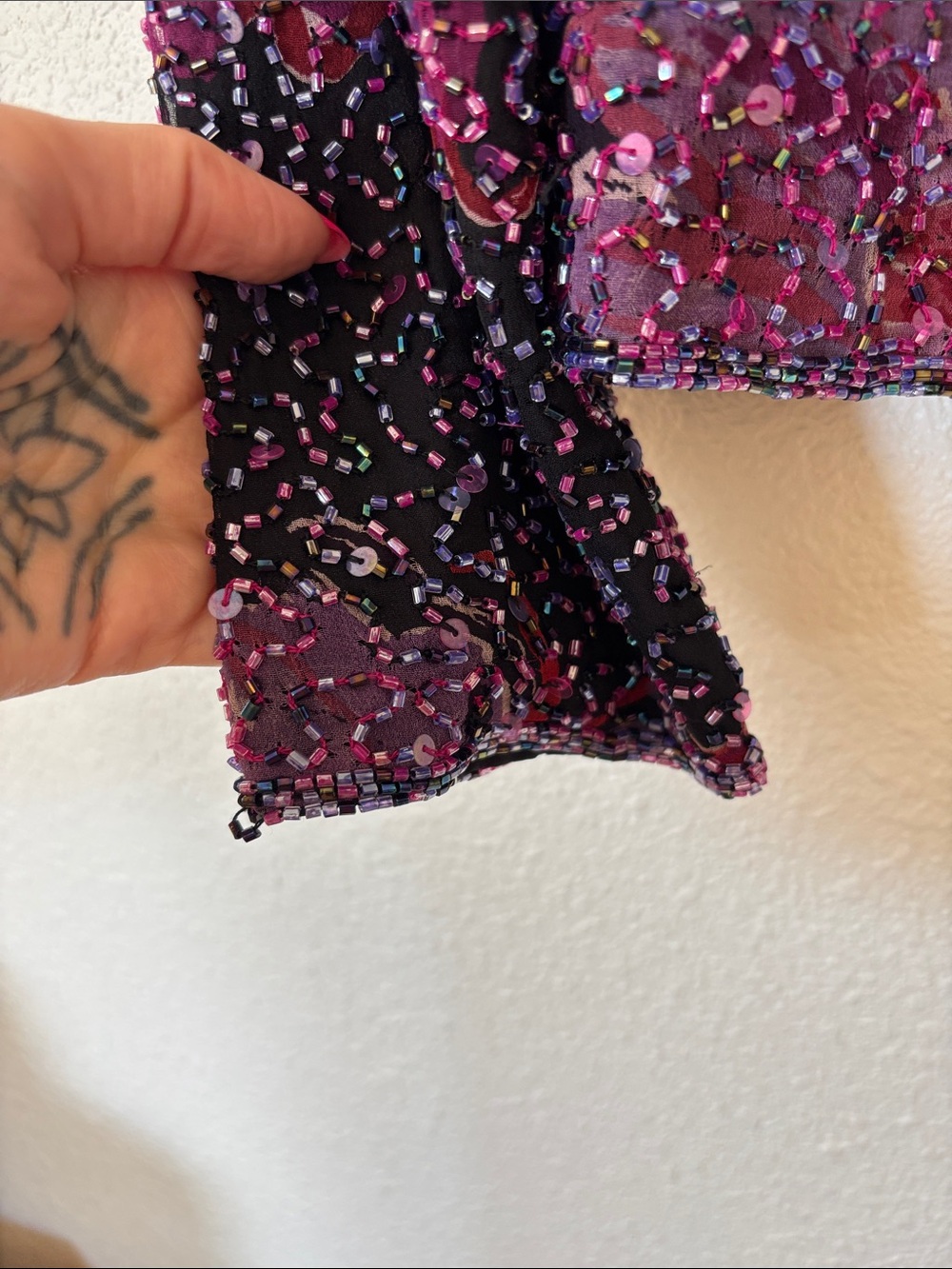 90s SILK beaded AOP cropped jacket - Picture 4 of 9